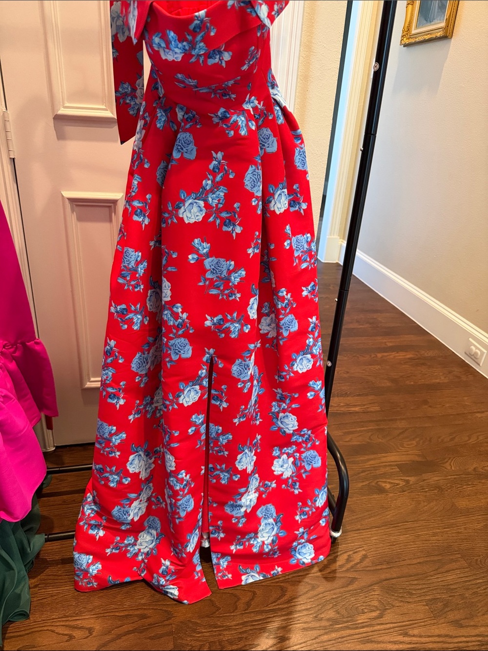 Sachin + Babi Red Maxi Dress with Blue Floral Print - Brielle Gown